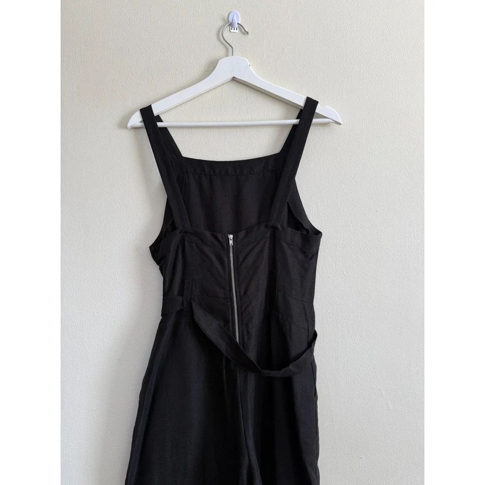 Reformation Black Linen Blend Wide Leg Jumpsuit Square Neck Sleeveless Size XS